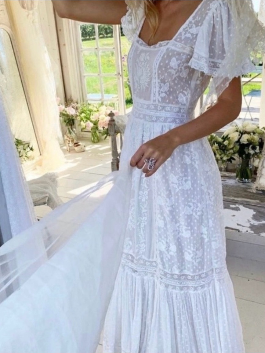 Loveshackfancy White Eyelet Maxi Dress - Boho Puff Sleeve